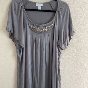 K Jordan Plus Size Women’s top/ T- Shirt with Pearls and Jewels on Collar